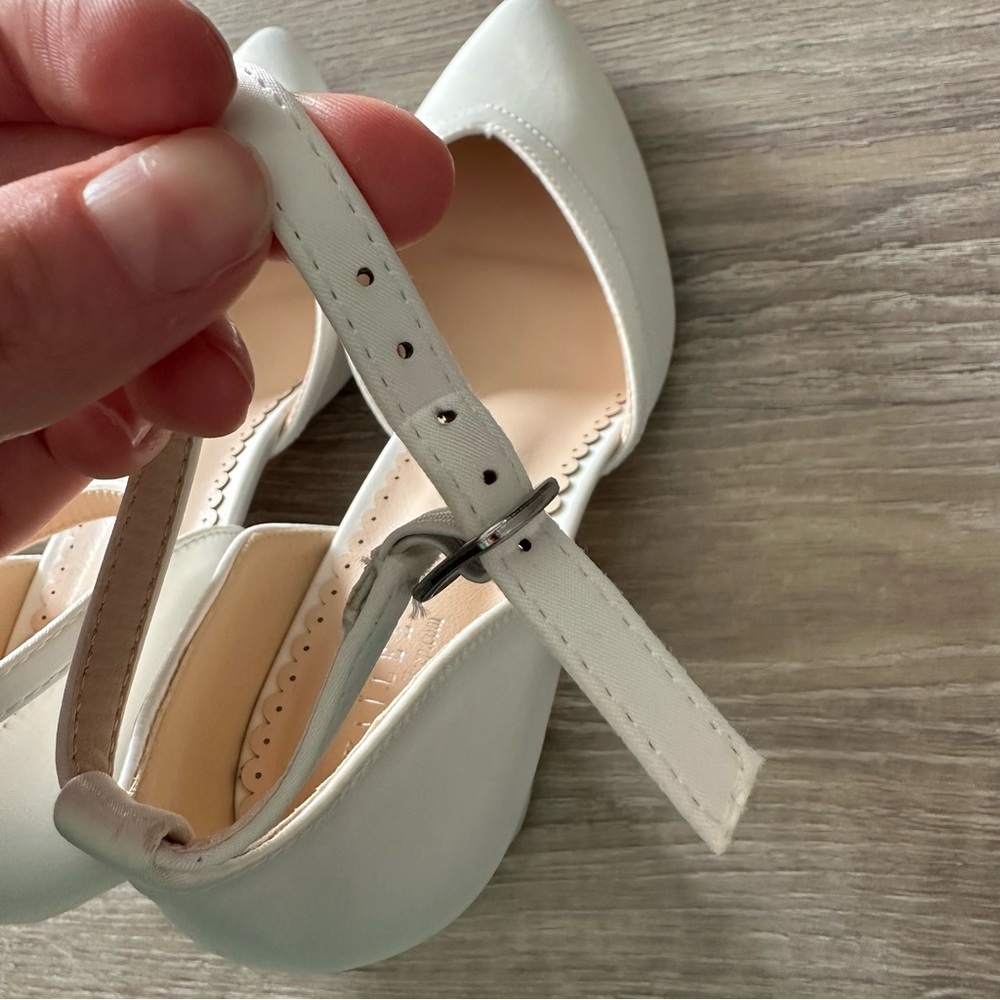 Bridal White Satin Ankle Strap Heels - Picture 12 of 13